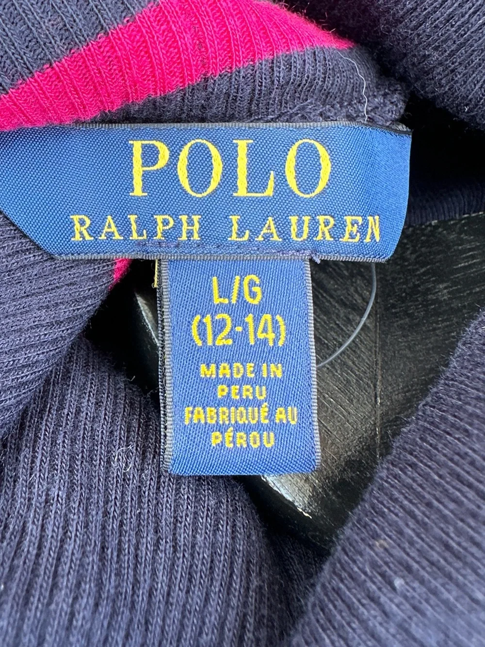 Polo Ralph Lauren Girls Navy and Pink striped Turtleneck Dress Size L(12-14)